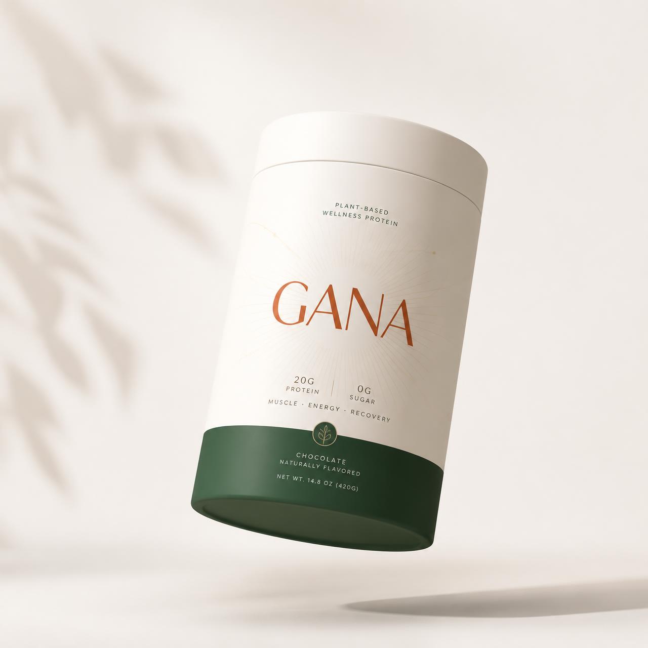 GANA Protein — warm white tub with burnt orange wordmark